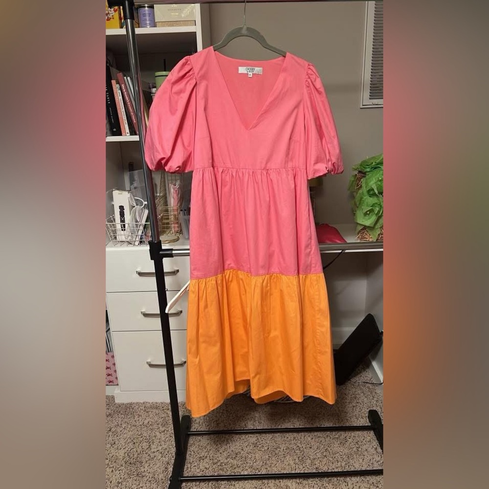 CROSBY by Mollie Burch Pink Puff Sleeve Tiered Sundress